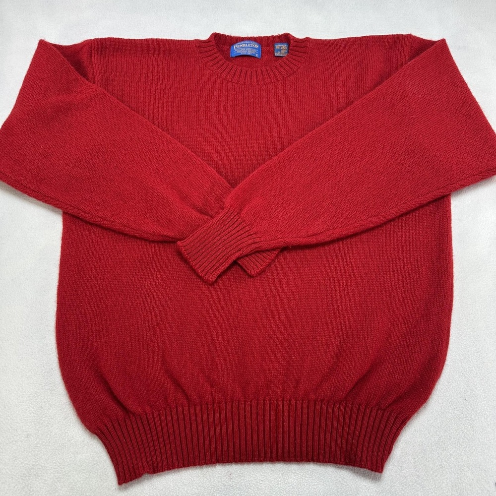 Vintage Pendleton Sweater Mens Large Red Shetland Wool Crewneck Knit Pullover - Picture 2 of 13